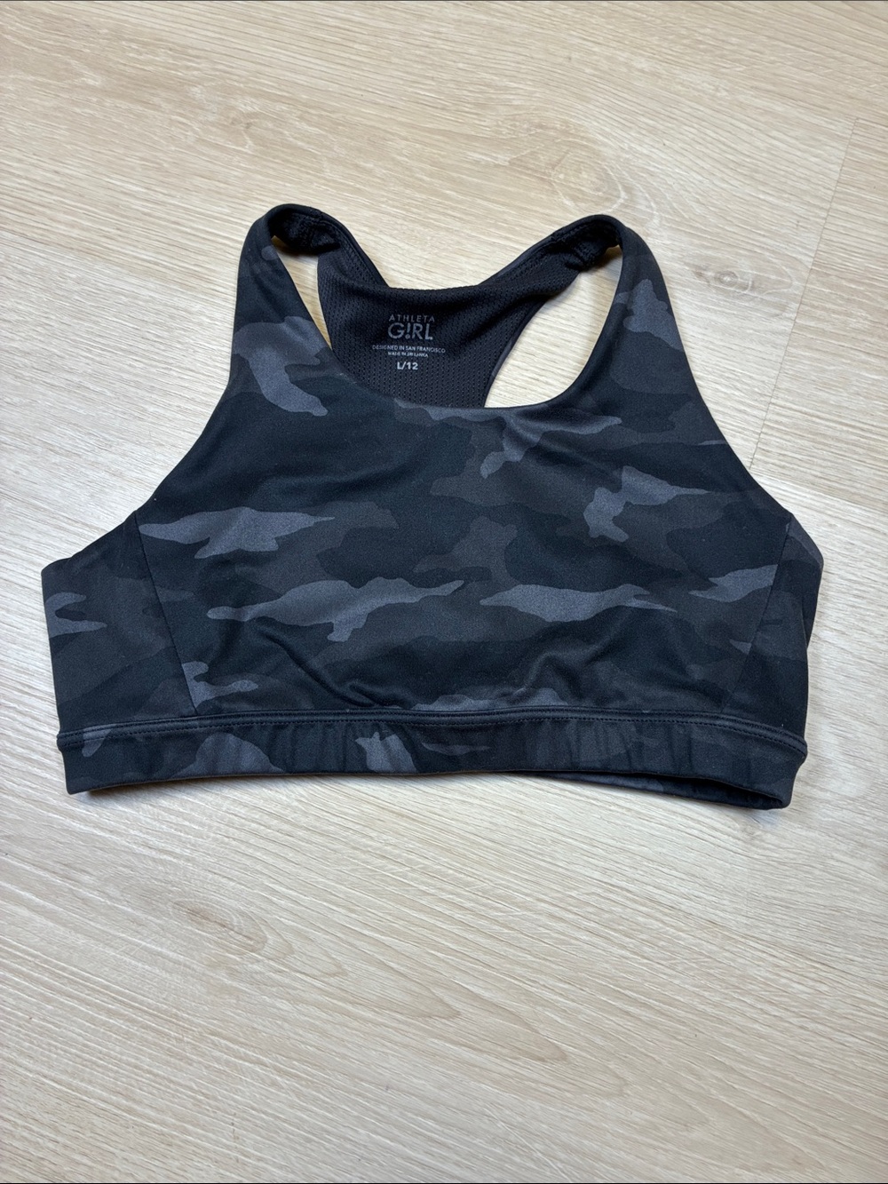 Athleta Girl Black & Gray Camo Racerback Sports Bra